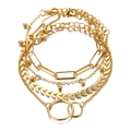 Set di quattro bracciali dorati a strati con catene a graffetta, perline e foglie - Set di 4 Foglia Oro