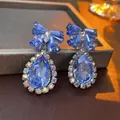 Orecchini a fiore di perle in stile francese con pendente in cristallo azzurro - Fiocco a Goccia d'Acqua Blu (2# Ago d'Argento-Fiocco a Goccia d'Acqua Blu)