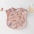 Pink waterproof baby bib with cute cartoon animals and a front leak-proof pocket - Pu No-wash Bib - Pink Animal / One Size