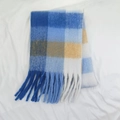 Plaid mohair scarf with blue and yellow check pattern and soft fringe edges - Style 36 Light Blue Floral