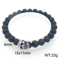 Lava stone bead bracelet featuring a silver skull charm with 8mm beads and 23g weight - 8mm Bead Silver Large Skull Style (KB205902-Z)