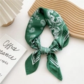 Elegant emerald green paisley satin square scarf tied as a stylish fashion neckerchief - Dark Green Polka Dot Paisley