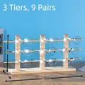 Three-row pine wood glasses display stand for 9 pairs, dimensions 53x14.5x23.5cm - Triple Row 9 Pairs