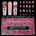 Pink nail art rhinestone set with assorted geometric shapes and dual-end dotting pen - Rose Pink Diamonds Set