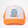 Cappellino trucker regolabile arancione e bianco con slogan Save Water Drink Tequila - Arancione