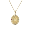 Collier pendentif Vierge Marie doré avec zircons colorés et cristaux micro-pave - Style Pierre de Couleur Ovale (CN001212CX)