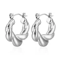 Silver twisted rope hoop earrings in polished stainless steel for a classic look - Steel (MS-140)