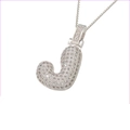 Hip hop silver bubble letter J pendant necklace with iced out cubic zirconia stones - Silver J