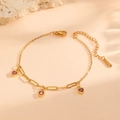 18K gold plated stainless steel bracelet with three red heart pendants and zircon - Three Red Zirconia Hearts Bracelet (D814)