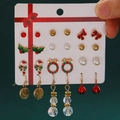 Christmas earring set with red bows, snowmen and candy canes on a white display card - 43 Letter Bell (9 Pairs Set)