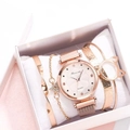 Rose gold magnetic mesh strap watch set with three matching bracelets in a white gift box - Beige + Bracelet + Box