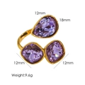 Vergoldeter Titanring mit lila Zirkonia-Steinen in Tropfen- und Quadratform - Violett