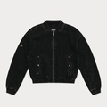 Giacca bomber oversize in denim nero lavato stile vintage con dettagli zip in metallo - S / Denim Nero