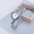 Detail of silver alloy ladies quartz watch with diamond-encrusted Z-shaped bracelet strap - Lightning Shape Rhinestone Strap / Type A Silver