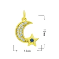 Pendentif étoile et lune plaqué or avec strass blancs et pierre bleue centrale - 396 Étoile Lune