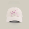 Gorra beige con bordado de lazo rosa para protección solar de verano al aire libre - Gorra con visera y bordado de lazo PY / Beige