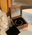 Walnut jewelry box with four-leaf clover embossed glass lid and black velvet lining - Black Walnut Begonia Black Bracelet Box Type B