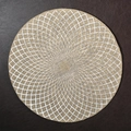Round jute placemat with white geometric grid pattern on dark leather surface - 38cm / Everlasting Flower