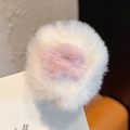 Plush cat paw hair clip in beige and pink faux fur for autumn winter hair styling - 9078A White Round Ear Claw Clip
