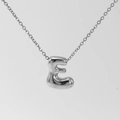 Polished silver bubble letter E pendant on a delicate stainless steel chain necklace - Silver-Letter E