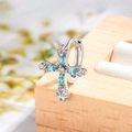 Zilveren cross huggie hoop oorbellen met blauwe markies zirkoon en edelstenen - Licht Zeeblauw Huggie (Los Stuk)