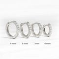 Silver hoop earrings with white zircon in four sizes: 6mm, 7mm, 8mm, and 9mm diameters - 6mm / Platinum/White Zirconia