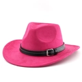 Magenta faux suede western cowboy hat with black belt buckle and upturned brim style - M (56-58cm) / Rose Red