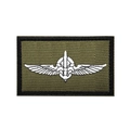 Detail of army green tactical morale patch with white embroidered wings and sword logo - Israel Gladiatorial Patrol-Green White