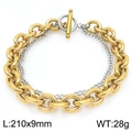 Men's hip-hop two-tone stainless steel chain bracelet with gold and silver links and OT clasp - Gold and Silver Mixed Style - Thick Gold Thin Silver (KB205818-Z)