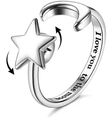 Rotating silver moon and star anxiety ring for women with I love you engraving - Adjustable Open / Rotating Star and Moon (Engraved)