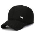 Heren winterpet van zwarte wol met sport-reliëf en metalen detail voor warmte - Baseballpet / Zwart
