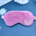 Pink faux rabbit fur sleep mask with cute reindeer embroidery and elastic silk strap - Embroidered Reindeer / Rose Red
