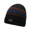 Berretto invernale da uomo in maglia nera con strisce marroni e blu e dettaglio sportivo - Elastico 56-60cm / Marrone