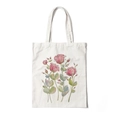 White canvas shoulder bag featuring elegant pink watercolor roses and green leaves - Style U-Rose & Eucalyptus