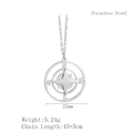 Silver stainless steel compass necklace with N/S/E/W engraving and minimalist design - LN1465 Vintage Compass / Silver