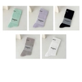 Set of 5 cotton crew socks in pastel green, purple, black, khaki, and white colors - 5 Pairs (Green+Purple+Black+Khaki+White)