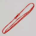 Handmade red braided cord bracelet with gold beads and adjustable sliding closure - Red Dense Bead Gold Cylinder (MI-B220497D)
