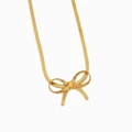Collana a catena piatta a serpente placcata in oro con pendente a fiocco 3D lucido - Catena a Serpente con Fiocco (DDK1065) / Collana Oro