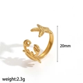 Macro detail of gold sea star and crab open ring showing 20mm height and 2.3g weight - Starfish and Crab Style (TR4464)