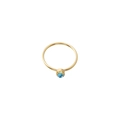 Detail view of a slim gold-plated ring with a faceted round light blue birthstone inlay - US Size 7 / Gold-Cyan (Mar)