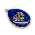 Lapis Lazuli water drop pendant with golden metal heart pattern and frame for DIY necklace - No.7-Heart