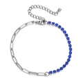 Detail of 3mm stainless steel paperclip chain bracelet with blue crystals and lobster clasp - Blue