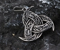 Polished stainless steel Viking Horns of Odin pendant with intricate Nordic engravings - Horns of Odin Style (A0114)