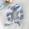 Linen cotton headband with blue leaf prints and delicate cream lace trimmings - White Bamboo Leaf