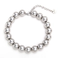 Polished silver stainless steel beaded bracelet with adjustable chain and lobster clasp - 10mm/Lobster Clasp Adjustable / Silver