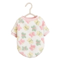Detailed view of white plush dog sweater with colorful butterfly patterns and pink ribbed trim - Cat And Dog Butterfly Hoodie