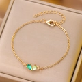 Gold chain bracelet featuring pear-cut emerald and olive green gemstones with lobster clasp - Gold Double Pear Emerald Green Bracelet (10354)