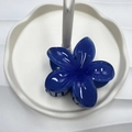Blue gradient candy-colored plumeria flower hair claw clip with glossy resin finish - Dark Blue