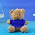 Adorable small brown plush teddy bear wearing a blue t-shirt as a bag pendant keychain - 12cm (Bead Chain) / Grey Bear (Dark Blue T-shirt)