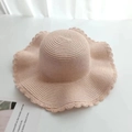 Women's light khaki straw sun hat with stylish wavy brim for beach vacations - Kids / Plain Style / Pink